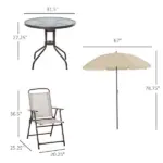 6-Piece Patio Dining Set with Umbrella, Folding Chairs and Glass Table, Beige - Outdoor Meal Setup - Image 3