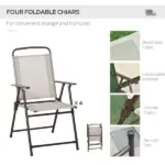 6-Piece Patio Dining Set with Umbrella, Folding Chairs and Glass Table, Beige - Outdoor Meal Setup - Image 4