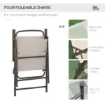 6-Piece Patio Dining Set with Umbrella, Folding Chairs and Glass Table, Beige - Outdoor Meal Setup - Image 8