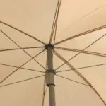 6-Piece Patio Dining Set with Umbrella, Folding Chairs and Glass Table, Beige - Outdoor Meal Setup - Image 9