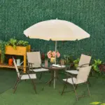 6-Piece Patio Dining Set with Umbrella, Folding Chairs and Glass Table, Beige - Outdoor Meal Setup - Image 10