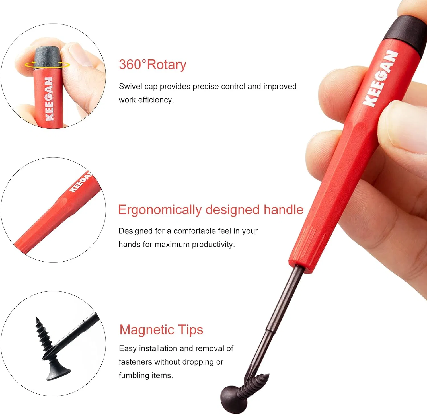 Keegan Tools 6 Piece Precision Screwdriver Set with Swivel Caps and Case