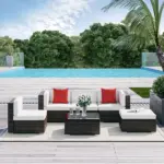 Outsunny 6-Piece White Rattan Couch Set, Outdoor Patio Wicker Furniture with Removable Cushions and Glass Coffee Table - Image 2