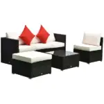 Outsunny 6-Piece White Rattan Couch Set, Outdoor Patio Wicker Furniture with Removable Cushions and Glass Coffee Table