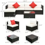Outsunny 6-Piece White Rattan Couch Set, Outdoor Patio Wicker Furniture with Removable Cushions and Glass Coffee Table - Image 3