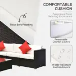 Outsunny 6-Piece White Rattan Couch Set, Outdoor Patio Wicker Furniture with Removable Cushions and Glass Coffee Table - Image 5