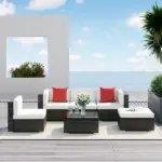 Outsunny 6-Piece White Rattan Couch Set, Outdoor Patio Wicker Furniture with Removable Cushions and Glass Coffee Table - Image 10