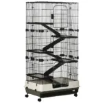 6-Tier Small Animal Cage, Rabbit Hutch with Wheels, Removable Tray, Platform and Ramp for Bunny, Chinchillas, Ferret, Hedgehog and Gerbils, Black