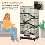 6-Tier Small Animal Cage, Rabbit Hutch with Wheels, Removable Tray, Platform and Ramp for Bunny, Chinchillas, Ferret, Hedgehog and Gerbils, Black - Image 6