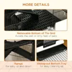 6-Tier Small Animal Cage, Rabbit Hutch with Wheels, Removable Tray, Platform and Ramp for Bunny, Chinchillas, Ferret, Hedgehog and Gerbils, Black - Image 7