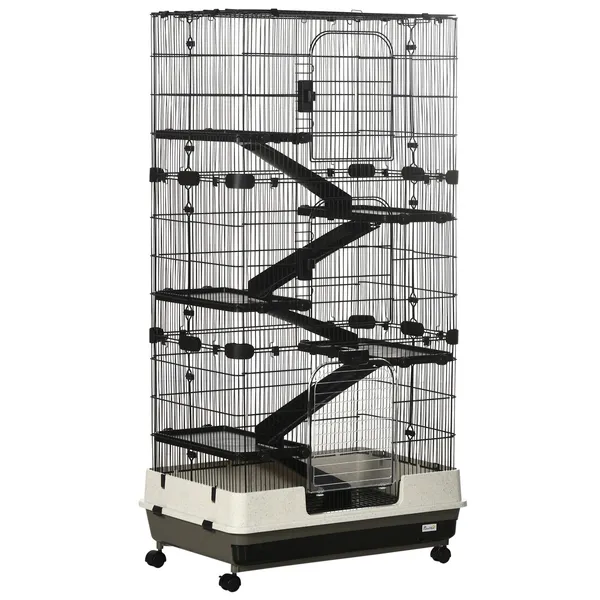 6-tier-small-animal-cage-rabbit-hutch-with-wheels-removable-tray-platform-and-ramp-for-bunny-chinchillas-ferret-hedgehog-gerbils-black.webp 6-Tier Small Animal Cage, Rabbit Hutch with Wheels, Removable Tray, Platform and Ramp for Bunny, Chinchillas, Ferret, Hedgehog and Gerbils, Black - Image 1