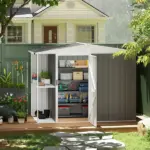 6' x 4' Outdoor Garden Shed, Metal Utility Shed with Air Vents and Lockable Door for Backyard Garden Patio, Warm Gray - Image 10