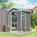 Outsunny 6' x 4' Outdoor Storage Shed, Plastic Shed with Floor, Window, Lockable Door and Vents for Outdoor Patio Storage, Gray - Image 2