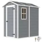 Outsunny 6' x 4' Outdoor Storage Shed, Plastic Shed with Floor, Window, Lockable Door and Vents for Outdoor Patio Storage, Gray - Image 11