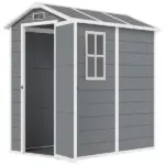 Outsunny 6' x 4' Outdoor Storage Shed, Plastic Shed with Floor, Window, Lockable Door and Vents for Outdoor Patio Storage, Gray