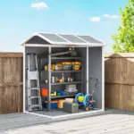 Outsunny 6' x 4' Outdoor Storage Shed, Plastic Shed with Floor, Window, Lockable Door and Vents for Outdoor Patio Storage, Gray - Image 8