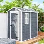 Outsunny 6' x 4' Outdoor Storage Shed, Plastic Shed with Floor, Window, Lockable Door and Vents for Outdoor Patio Storage, Gray - Image 9