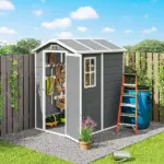 Outsunny 6' x 4' Outdoor Storage Shed, Plastic Shed with Floor, Window, Lockable Door and Vents for Outdoor Patio Storage, Gray - Image 10