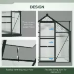 Outsunny 6 ft x 8 ft x 7 ft Polycarbonate Greenhouse, Outdoor Aluminum Walk-in Greenhouse Kit with Vent and Door for Backyard Garden, Gray - Image 4