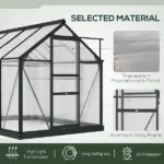 Outsunny 6 ft x 8 ft x 7 ft Polycarbonate Greenhouse, Outdoor Aluminum Walk-in Greenhouse Kit with Vent and Door for Backyard Garden, Gray - Image 5