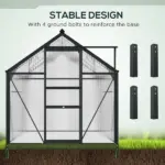 Outsunny 6 ft x 8 ft x 7 ft Polycarbonate Greenhouse, Outdoor Aluminum Walk-in Greenhouse Kit with Vent and Door for Backyard Garden, Gray - Image 6