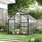 Outsunny 6 ft x 8 ft x 7 ft Polycarbonate Greenhouse, Outdoor Aluminum Walk-in Greenhouse Kit with Vent and Door for Backyard Garden, Gray - Image 10