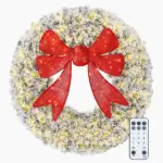 HOMCOM 60in Flocked Pre-Lit Christmas Wreath with 3D Red Bow, 11 Lighting Modes, Front Door Christmas Wreath with Remote - Image 11