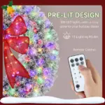 HOMCOM 60in Flocked Pre-Lit Christmas Wreath with 3D Red Bow, 11 Lighting Modes, Front Door Christmas Wreath with Remote - Image 5