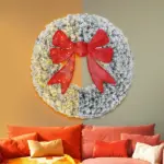 HOMCOM 60in Flocked Pre-Lit Christmas Wreath with 3D Red Bow, 11 Lighting Modes, Front Door Christmas Wreath with Remote - Image 9