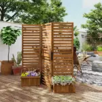 Outsunny 62.5" x 19" x 66" Wood Panel Trellis w/ 4 Planter Box Raised Bed for Garden Natural Wood - Image 2