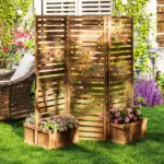 Outsunny 62.5" x 19" x 66" Wood Panel Trellis w/ 4 Planter Box Raised Bed for Garden Natural Wood - Image 9