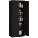HOMCOM 63" 2-Door Kitchen Pantry, Freestanding Cabinet with 2 Adjustable Shelves for Dining Room, Cinnamon Black Wood Grain - Image 11