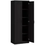 HOMCOM 63" 2-Door Kitchen Pantry, Freestanding Cabinet with 2 Adjustable Shelves for Dining Room, Cinnamon Black Wood Grain