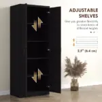 HOMCOM 63" 2-Door Kitchen Pantry, Freestanding Cabinet with 2 Adjustable Shelves for Dining Room, Cinnamon Black Wood Grain - Image 5