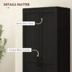HOMCOM 63" 2-Door Kitchen Pantry, Freestanding Cabinet with 2 Adjustable Shelves for Dining Room, Cinnamon Black Wood Grain - Image 7