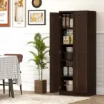 HOMCOM 63" 2-Door Kitchen Pantry, Freestanding Cabinet with 2 Adjustable Shelves for Dining Room, Cinnamon Cherry Wood Grain - Image 10