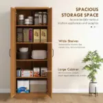 HOMCOM 63" 2-Door Kitchen Pantry, Freestanding Cabinet with 2 Adjustable Shelves for Dining Room, Cinnamon Teak Wood Grain - Image 4