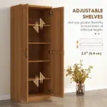 HOMCOM 63" 2-Door Kitchen Pantry, Freestanding Cabinet with 2 Adjustable Shelves for Dining Room, Cinnamon Teak Wood Grain - Image 5