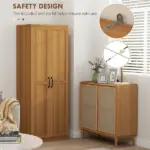 HOMCOM 63" 2-Door Kitchen Pantry, Freestanding Cabinet with 2 Adjustable Shelves for Dining Room, Cinnamon Teak Wood Grain - Image 6