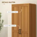 HOMCOM 63" 2-Door Kitchen Pantry, Freestanding Cabinet with 2 Adjustable Shelves for Dining Room, Cinnamon Teak Wood Grain - Image 7