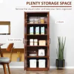 HOMCOM 63" 2-Door Kitchen Pantry Storage Cabinet with 5-Tier Shelving and 2 Adjustable Shelves for Dining Room, Brown - Image 4