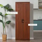 HOMCOM 63" 2-Door Kitchen Pantry Storage Cabinet with 5-Tier Shelving and 2 Adjustable Shelves for Dining Room, Brown - Image 7