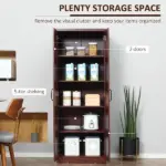 HOMCOM 63 Inch 2-Door Pantry Cupboard with 5-Tier Shelving and 2 Adjustable Shelves, Anti-Tipping, Espresso - Image 4
