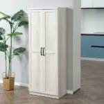 HOMCOM 63 Inch Kitchen Pantry Cabinet Storage with 5-Tier Shelving 2 Adjustable Shelves, Antique White - Image 2