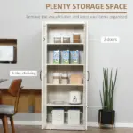 HOMCOM 63 Inch Kitchen Pantry Cabinet Storage with 5-Tier Shelving 2 Adjustable Shelves, Antique White - Image 4