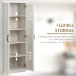 HOMCOM 63 Inch Kitchen Pantry Cabinet Storage with 5-Tier Shelving 2 Adjustable Shelves, Antique White - Image 5