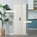HOMCOM 63 Inch Kitchen Pantry Cabinet Storage with 5-Tier Shelving 2 Adjustable Shelves, Antique White - Image 7