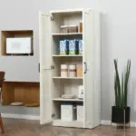 HOMCOM 63 Inch Kitchen Pantry Cabinet Storage with 5-Tier Shelving 2 Adjustable Shelves, Antique White - Image 9
