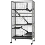 63 Inch Mobile Small Animal Habitat with Hammock, 6 Access Doors and Removable Tray