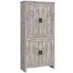 64" 4-Door Kitchen Pantry, Freestanding Storage Cabinet with 3 Adjustable Shelves for Kitchen, Gray Oak - Image 12